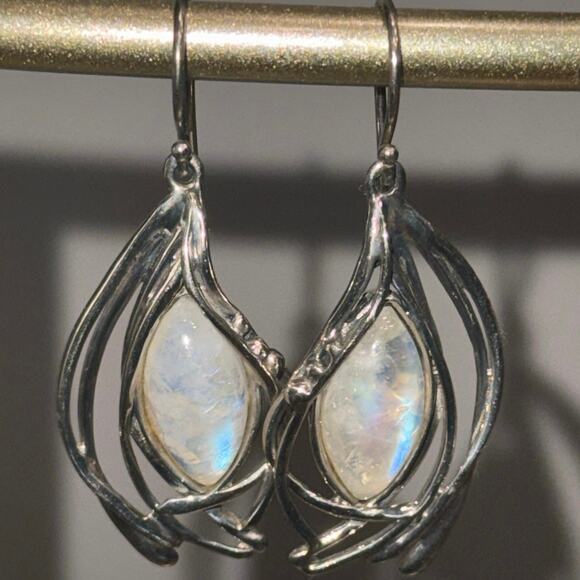 Hagit Gorali Sterling Silver Moonstone Drop Earrings, Israel Signed, Artisan - Picture 15 of 15